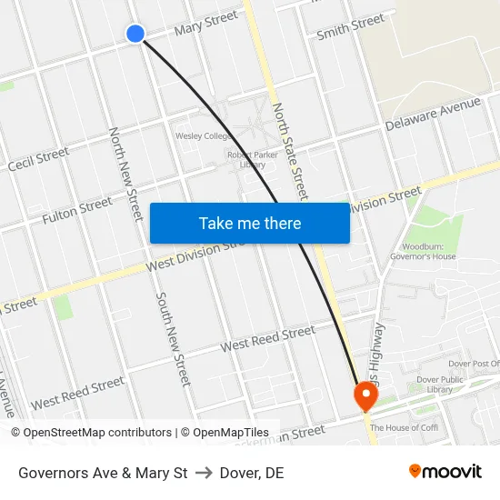 Governors Ave & Mary St to Dover, DE map