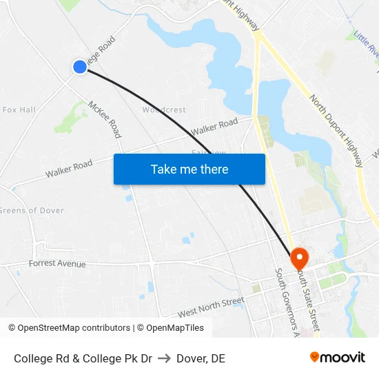 College Rd & College Pk Dr to Dover, DE map