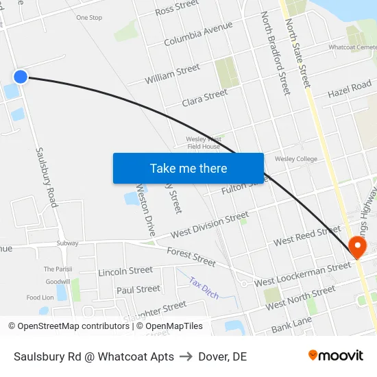 Saulsbury Rd @ Whatcoat Apts to Dover, DE map