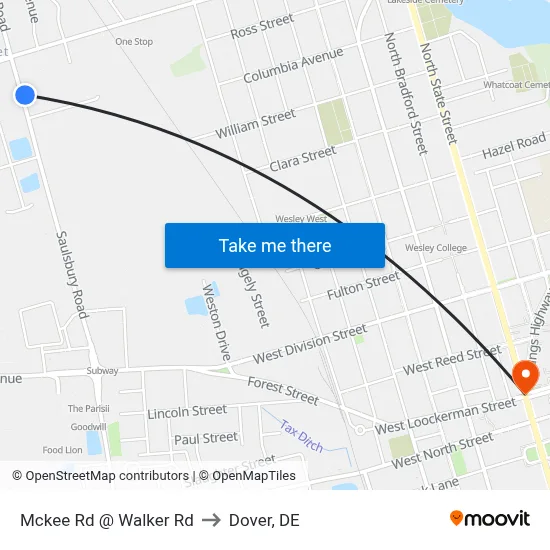 Mckee Rd @ Walker Rd to Dover, DE map
