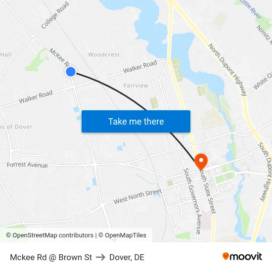 Mckee Rd @ Brown St to Dover, DE map