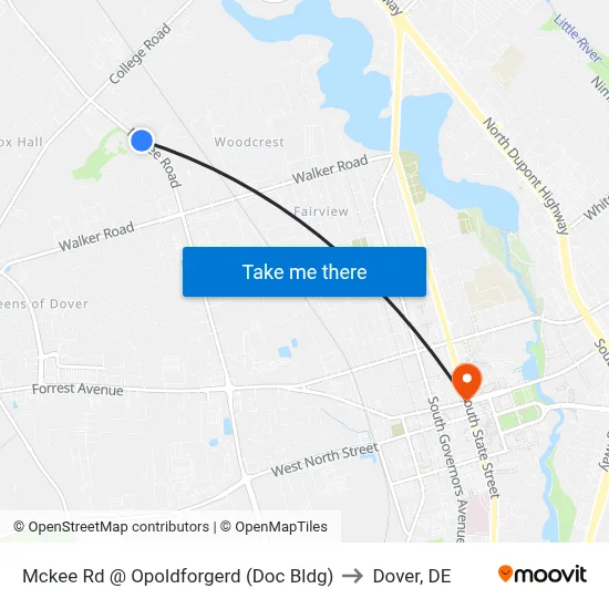 Mckee Rd @ Opoldforgerd (Doc Bldg) to Dover, DE map