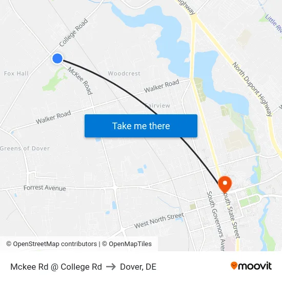 Mckee Rd @ College Rd to Dover, DE map