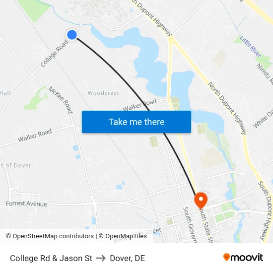 College Rd & Jason St to Dover, DE map