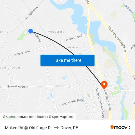 Mckee Rd @ Old Forge Dr to Dover, DE map