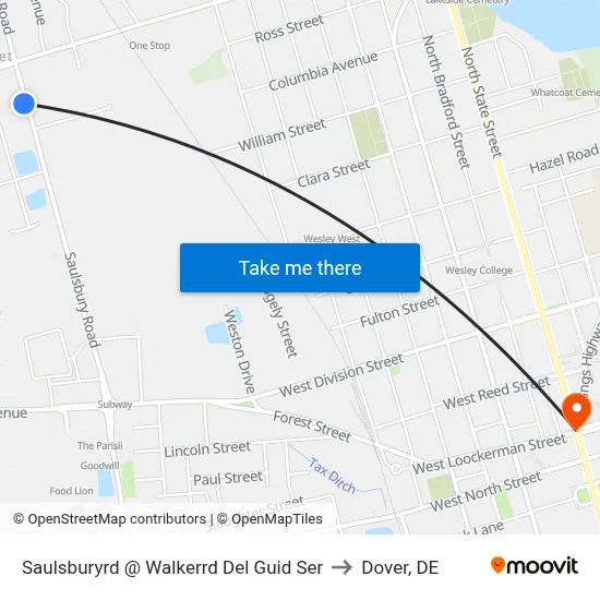 Saulsburyrd @ Walkerrd Del Guid Ser to Dover, DE map