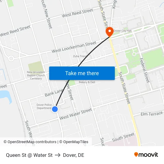 Queen St @ Water St to Dover, DE map