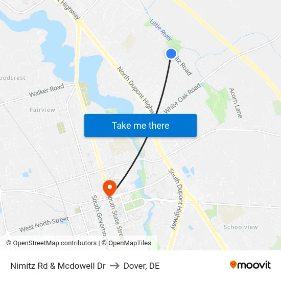 Nimitz Rd & Mcdowell Dr to Dover, DE map