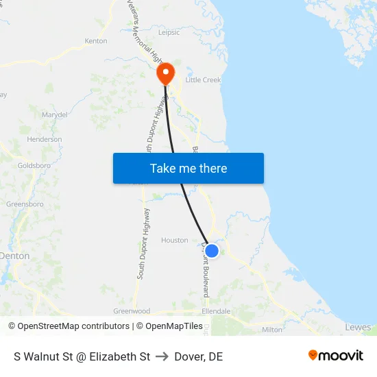 S Walnut St @ Elizabeth St to Dover, DE map