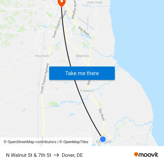 N Walnut St & 7th St to Dover, DE map