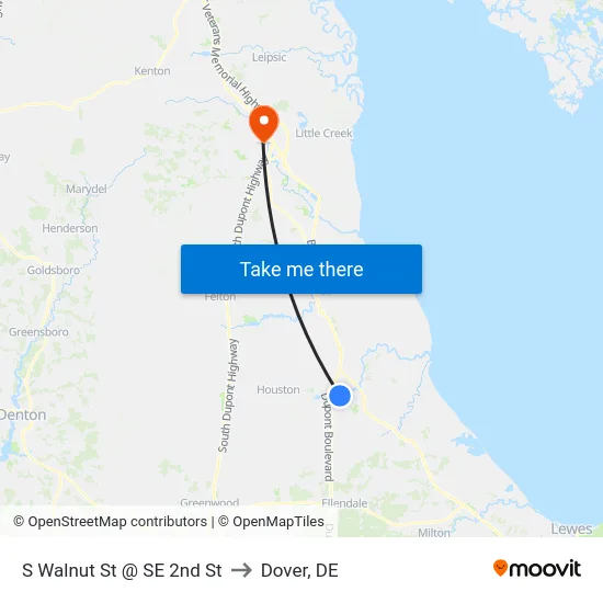 S Walnut St @ SE 2nd St to Dover, DE map