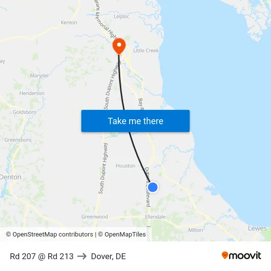 Rd 207 @ Rd 213 to Dover, DE map