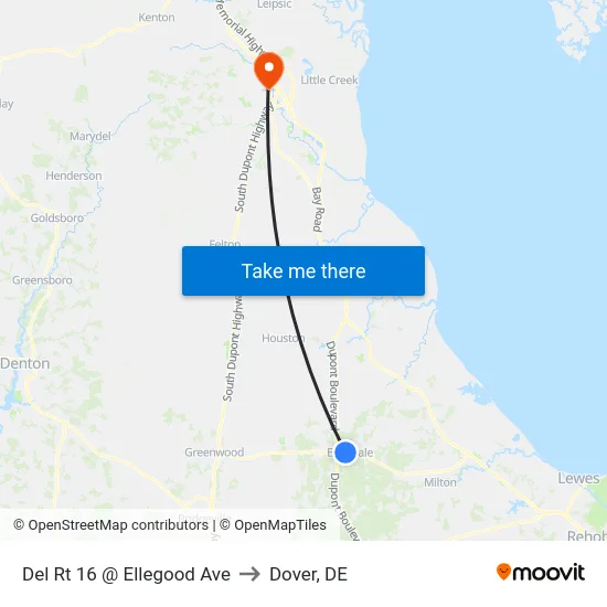 Del Rt 16 @ Ellegood Ave to Dover, DE map