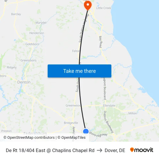 De Rt 18/404 East @ Chaplins Chapel Rd to Dover, DE map