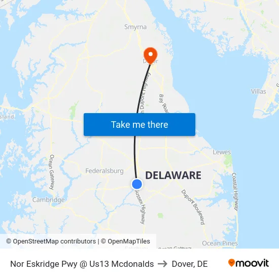 Nor Eskridge Pwy @ Us13  Mcdonalds to Dover, DE map