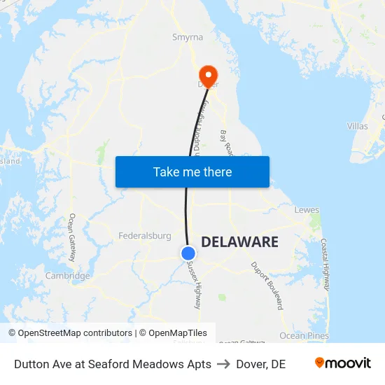 Dutton Ave at  Seaford Meadows  Apts to Dover, DE map