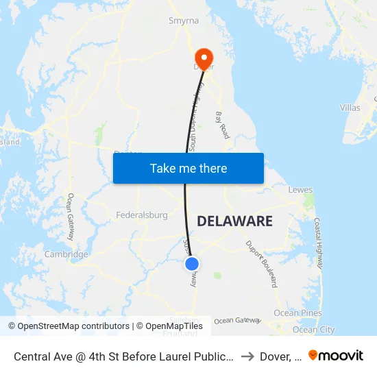 Central Ave @ 4th St Before Laurel Public Library to Dover, DE map