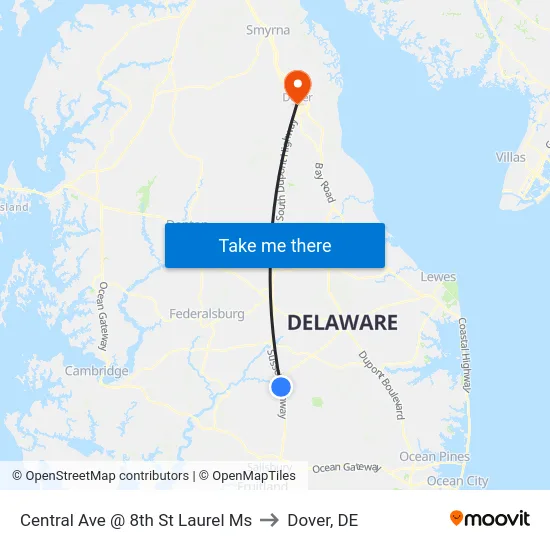 Central Ave @ 8th St Laurel Ms to Dover, DE map