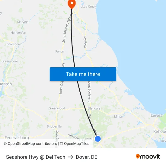 Seashore Hwy @ Del Tech to Dover, DE map