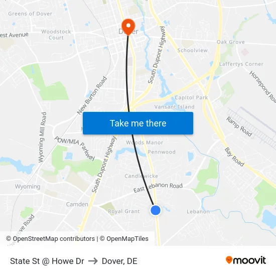 State St @ Howe Dr to Dover, DE map