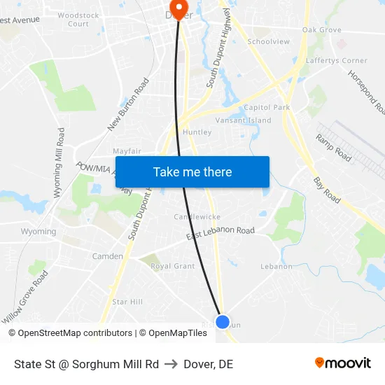 State St @ Sorghum Mill Rd to Dover, DE map
