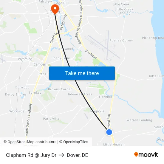 Clapham Rd @ Jury Dr to Dover, DE map