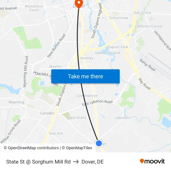 State St @ Sorghum Mill Rd to Dover, DE map