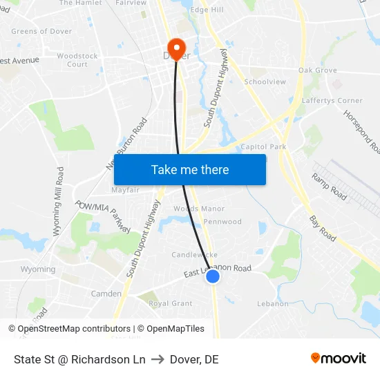 State St @ Richardson Ln to Dover, DE map
