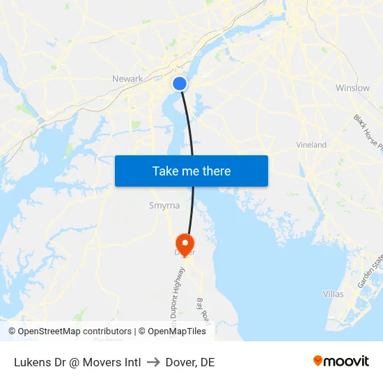 Lukens Dr @ Movers Intl to Dover, DE map