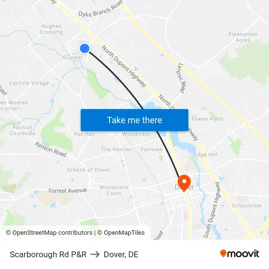 Scarborough Rd P&R to Dover, DE map