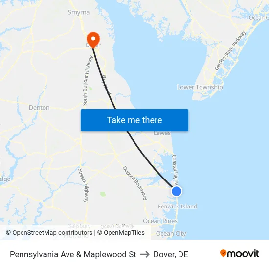 Pennsylvania Ave & Maplewood St to Dover, DE map