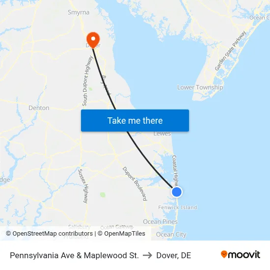 Pennsylvania Ave & Maplewood St. to Dover, DE map