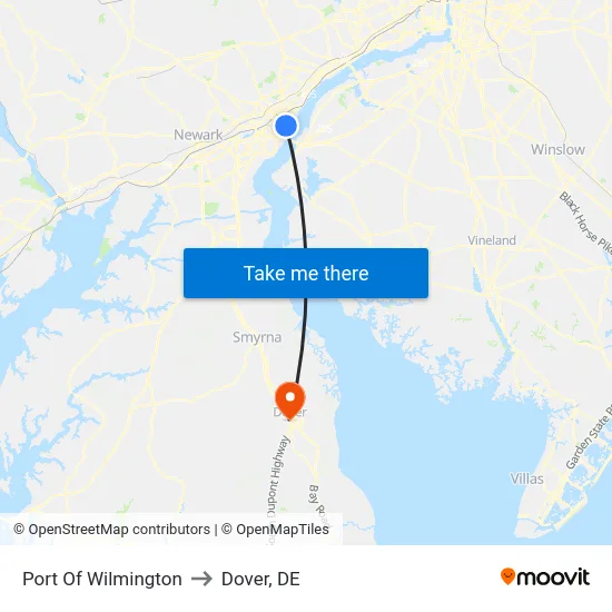 Port Of Wilmington to Dover, DE map