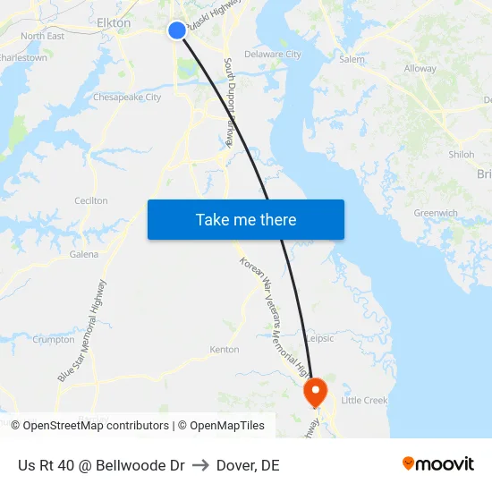 Us Rt 40 @ Bellwoode Dr to Dover, DE map