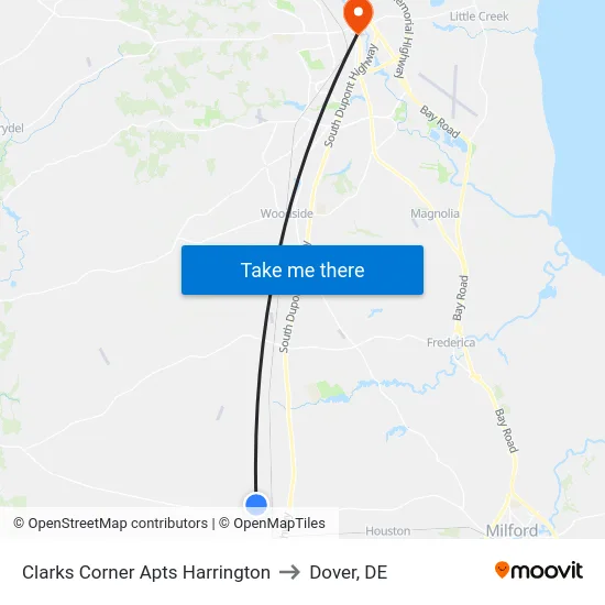 Clarks Corner Apts Harrington to Dover, DE map