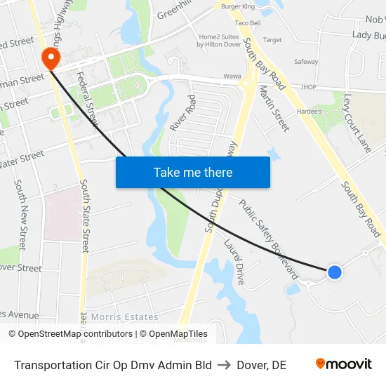 Transportation Cir Op Dmv Admin Bld to Dover, DE map