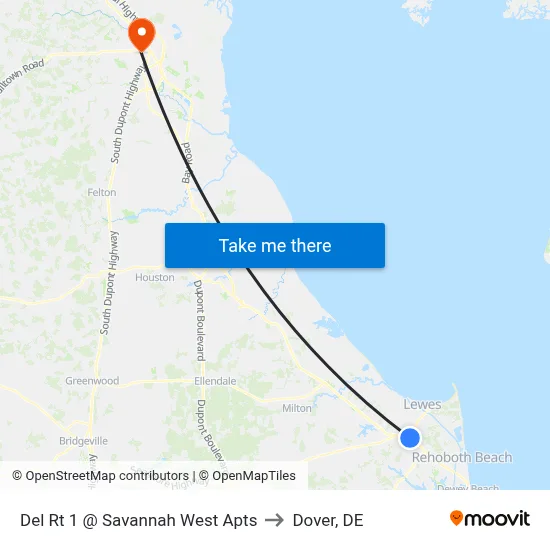 Del Rt 1 @ Savannah West Apts to Dover, DE map