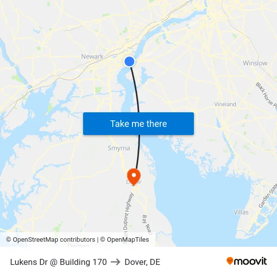 Lukens Dr @ Building 170 to Dover, DE map