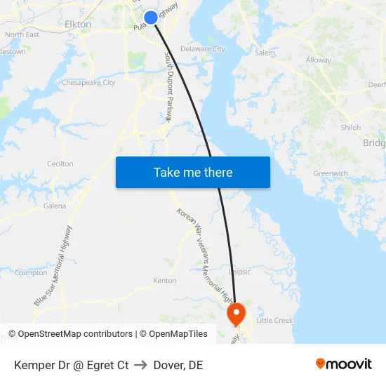 Kemper Dr @ Egret Ct to Dover, DE map