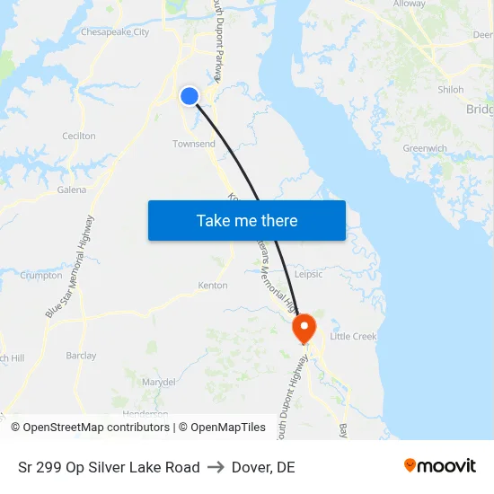 Sr 299 Op Silver Lake Road to Dover, DE map