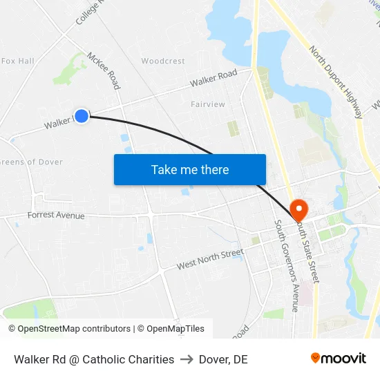 Walker Rd @ Catholic Charities to Dover, DE map
