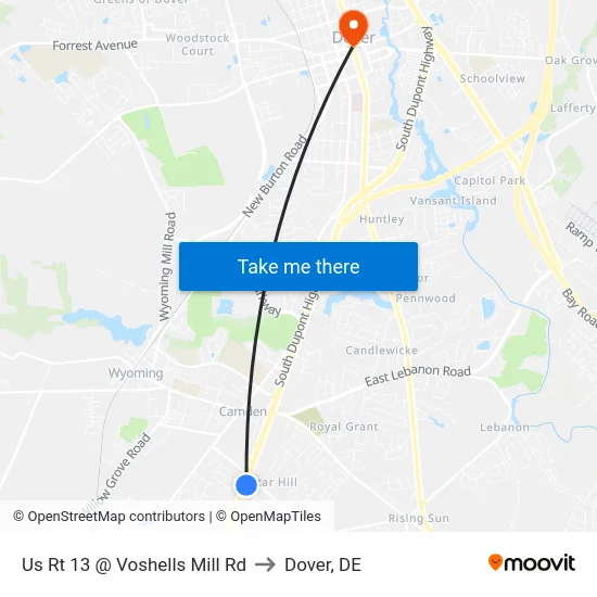 Us Rt 13 @ Voshells Mill Rd to Dover, DE map