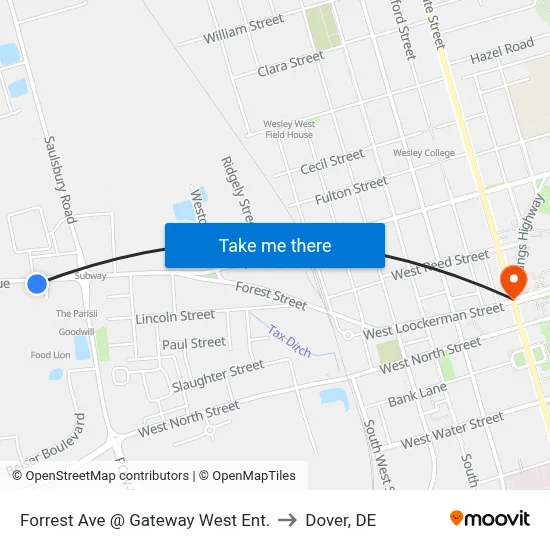 Forrest Ave @ Gateway West Ent. to Dover, DE map