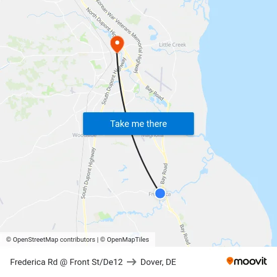 Frederica Rd @ Front St/De12 to Dover, DE map