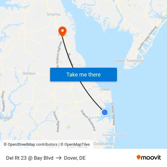 Del Rt 23 @ Bay Blvd to Dover, DE map
