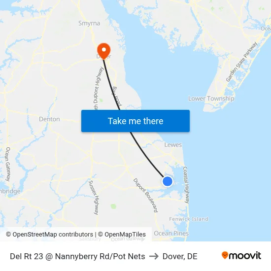 Del Rt 23 @ Nannyberry Rd/Pot Nets to Dover, DE map