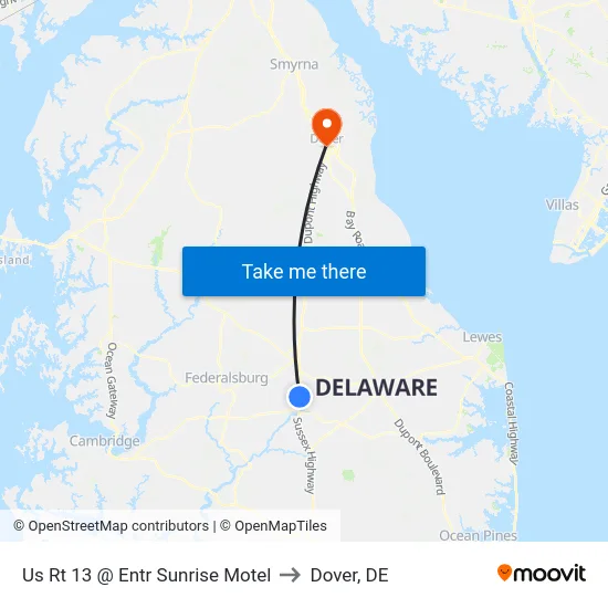 Us Rt 13 @ Entr Sunrise Motel to Dover, DE map