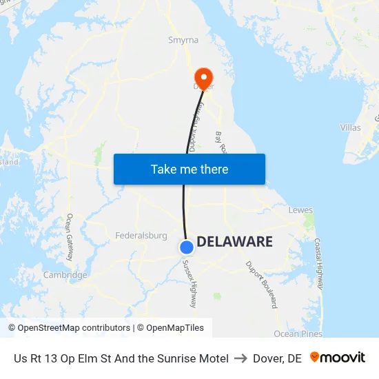 Us Rt 13 Op Elm St And the Sunrise Motel to Dover, DE map