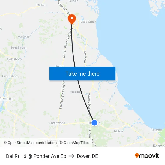 Del Rt 16 @ Ponder Ave Eb to Dover, DE map