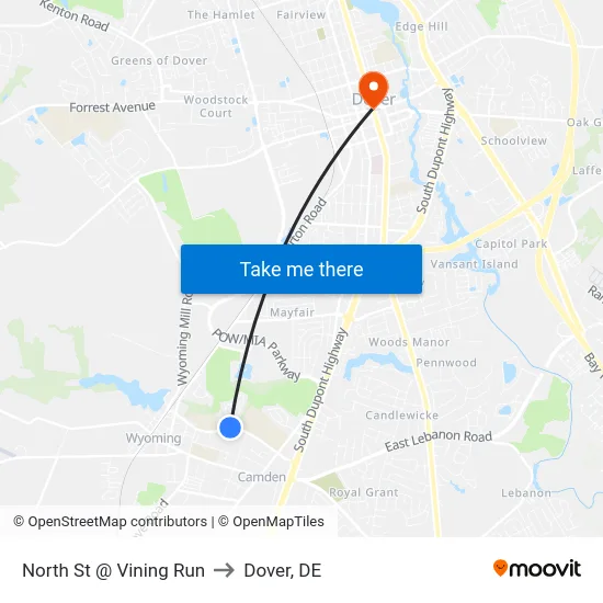 North St @ Vining Run to Dover, DE map
